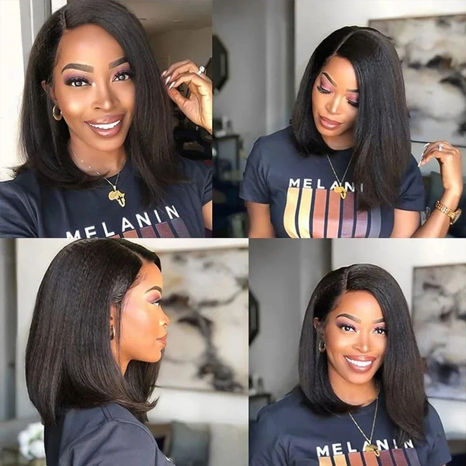 Afro Kinky Straight Side Part Lace Wig 13x1 Bob Human Hair Wigs for Women Brazilian Perruque Cheveux Humains Short BOB Lace Wig
