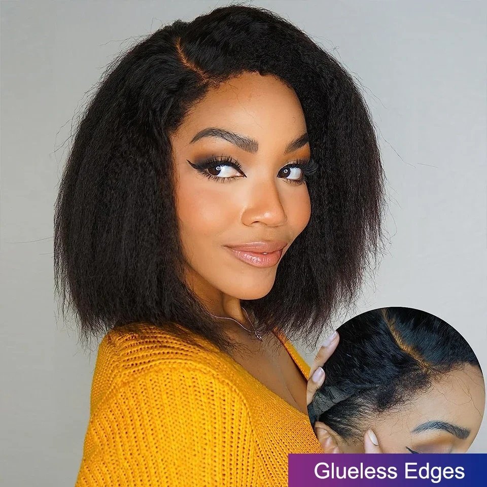 Afro Kinky Straight Side Part Lace Wig 13x1 Bob Human Hair Wigs for Women Brazilian Perruque Cheveux Humains Short BOB Lace Wig