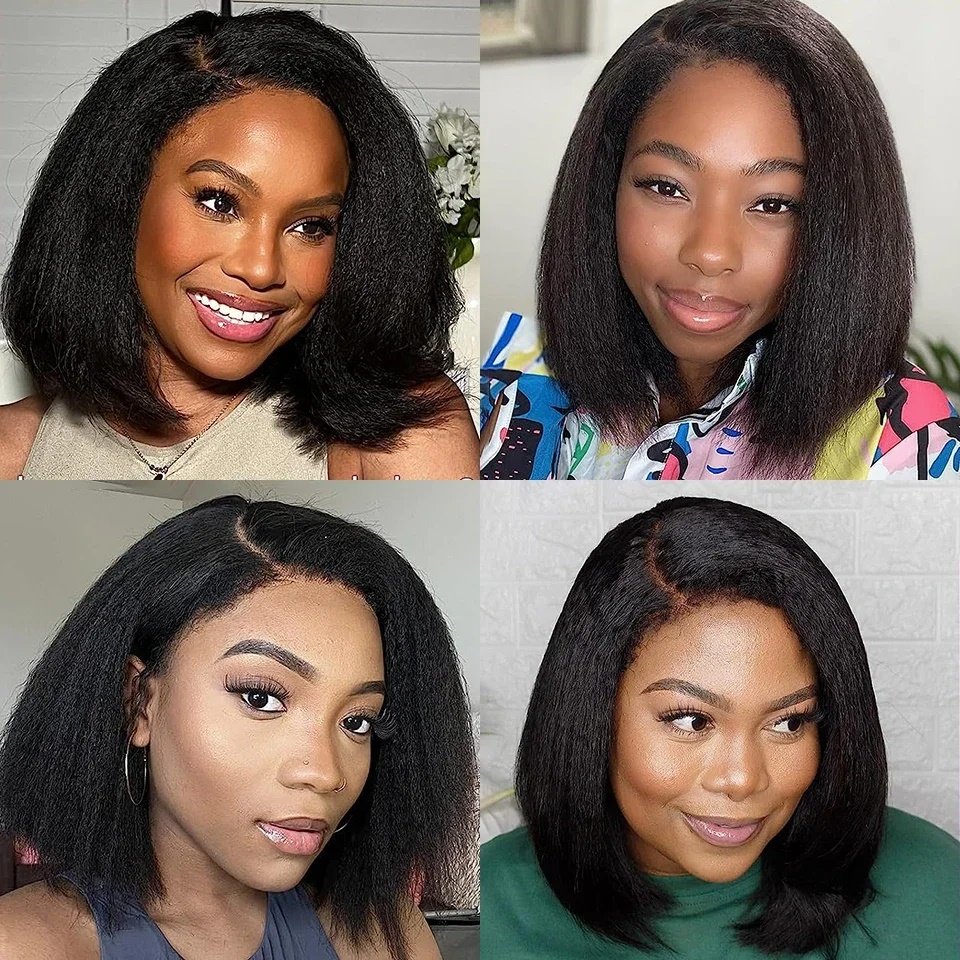 Afro Kinky Straight Side Part Lace Wig 13x1 Bob Human Hair Wigs for Women Brazilian Perruque Cheveux Humains Short BOB Lace Wig