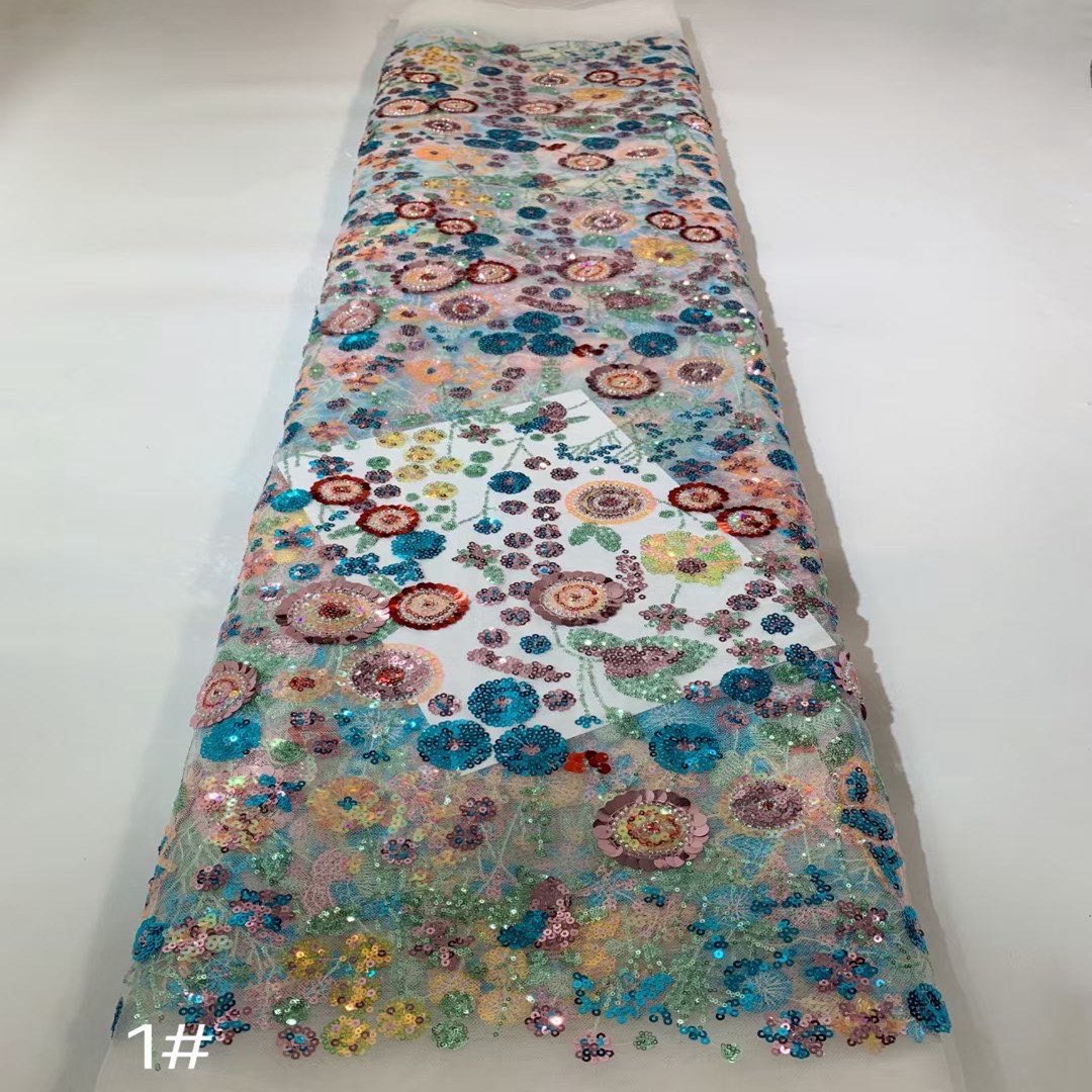 Wholesale new arrival Multicolor sequined lace and gauze fabrics african french lace fabrics