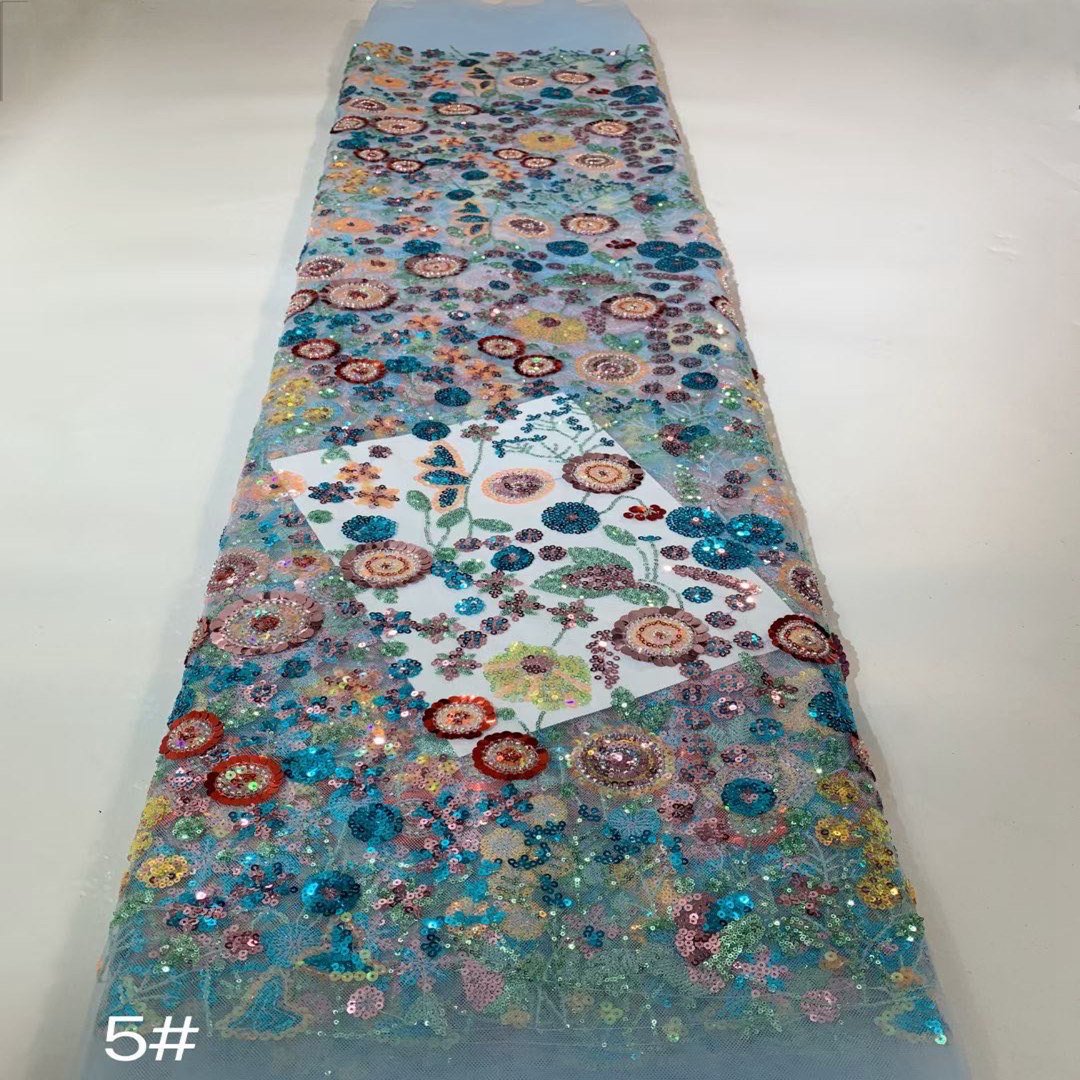 Wholesale new arrival Multicolor sequined lace and gauze fabrics african french lace fabrics