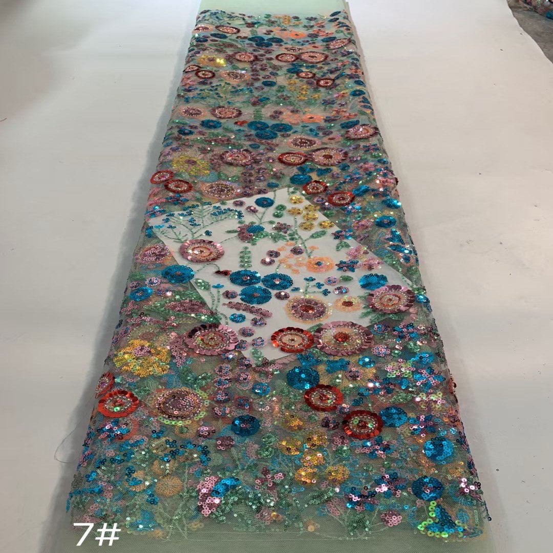 Wholesale new arrival Multicolor sequined lace and gauze fabrics african french lace fabrics