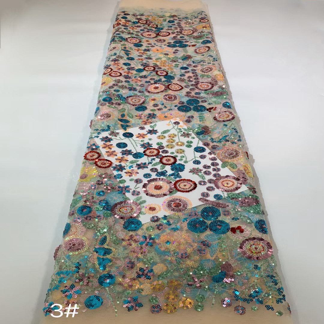 Wholesale new arrival Multicolor sequined lace and gauze fabrics african french lace fabrics