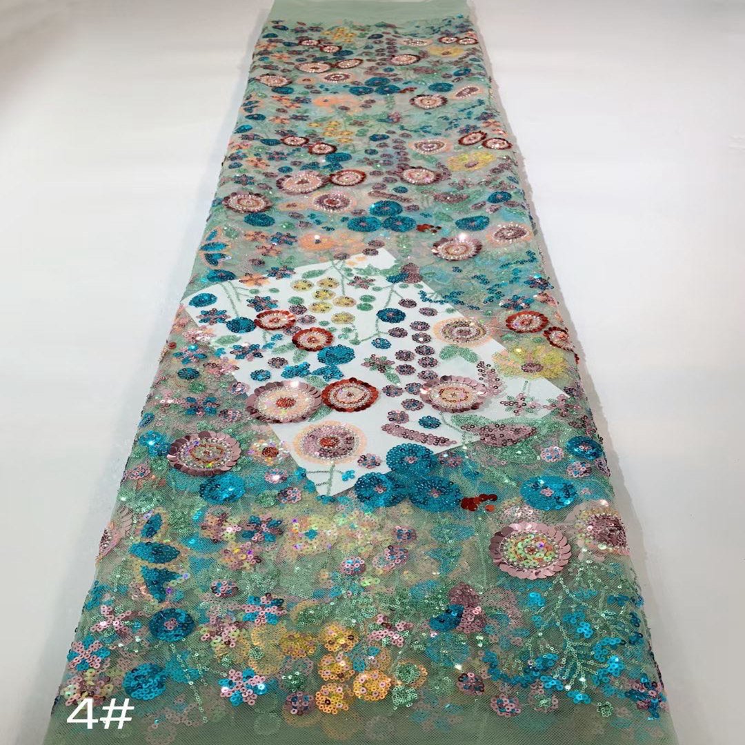 Wholesale new arrival Multicolor sequined lace and gauze fabrics african french lace fabrics