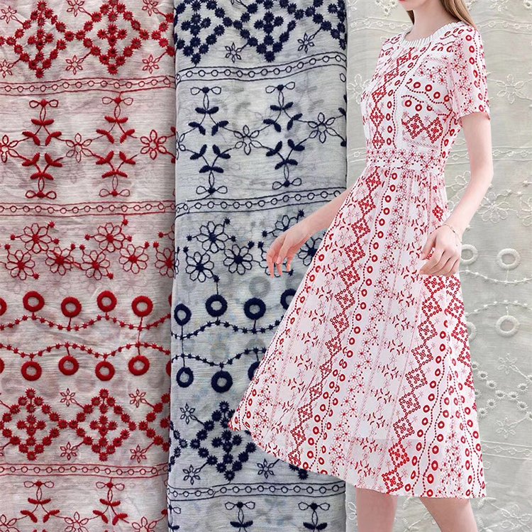 China hot sale cotton embroidery lace fabric flower lace embroidery for garment for dress quick delivery