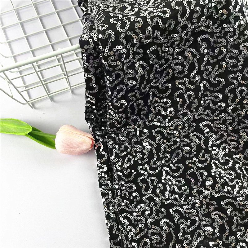 2022 New Polyester 4 ways Stretch Knit Sequins Blue Embroidery Fabric For Dancewear Dress Costume Cloth Decoration,Width:130cm