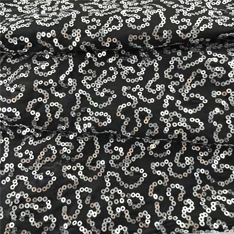 2022 New Polyester 4 ways Stretch Knit Sequins Blue Embroidery Fabric For Dancewear Dress Costume Cloth Decoration,Width:130cm
