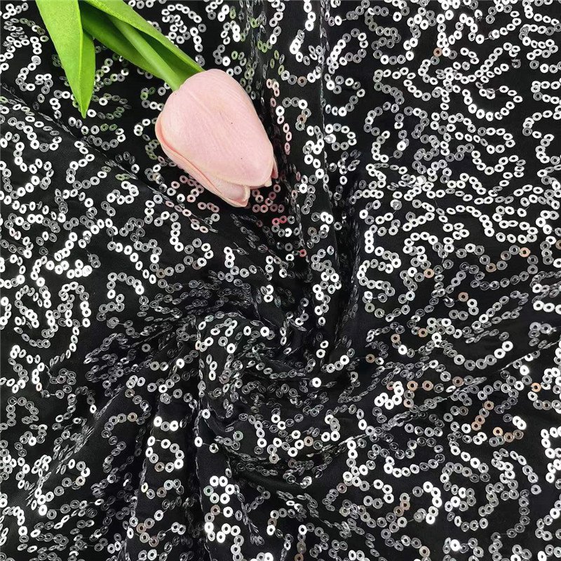 2022 New Polyester 4 ways Stretch Knit Sequins Blue Embroidery Fabric For Dancewear Dress Costume Cloth Decoration,Width:130cm