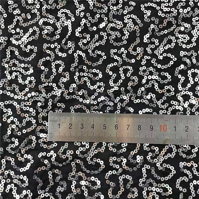 2022 New Polyester 4 ways Stretch Knit Sequins Blue Embroidery Fabric For Dancewear Dress Costume Cloth Decoration,Width:130cm