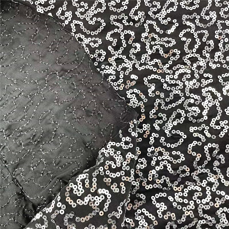 2022 New Polyester 4 ways Stretch Knit Sequins Blue Embroidery Fabric For Dancewear Dress Costume Cloth Decoration,Width:130cm