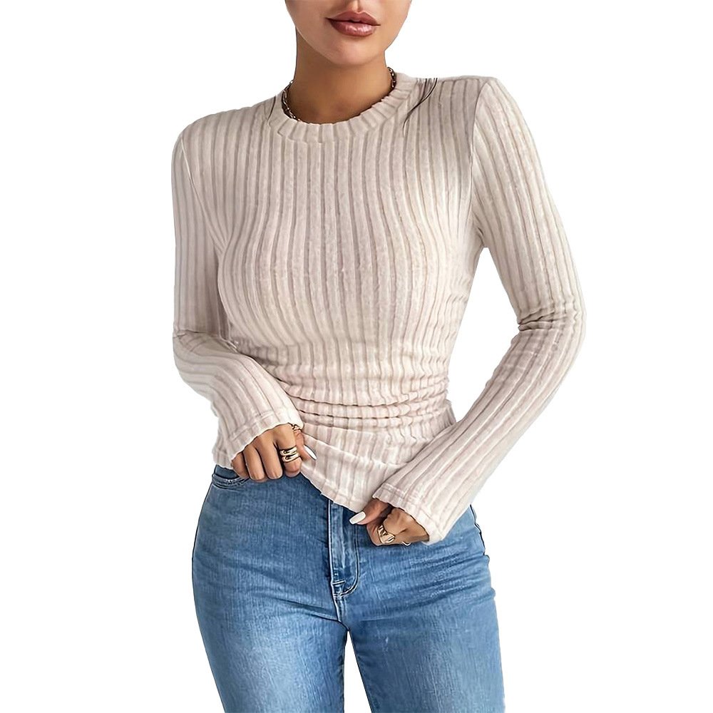 Seamless Cropped Long Sleeve Rib Top Pink Tint Premium Quality Fashion Trend Athleisure Women shirt
