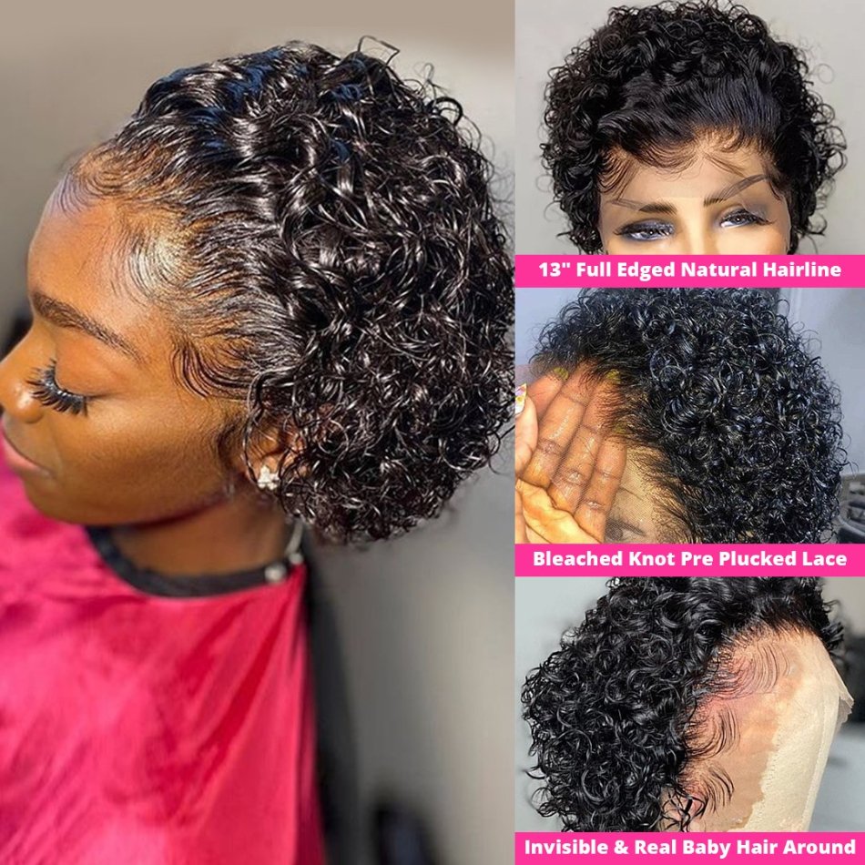 Best Selling Brazilian Glueless Virgin Hair Short Pixie Cut Curly 13X4 13X6 Full Lace Front Human Hair Wigs For Black Women