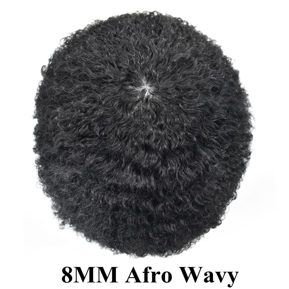8x10 Hair Piece Toupee Full PU Thin Skin Base Short Afro Curly Men Hair Toupee