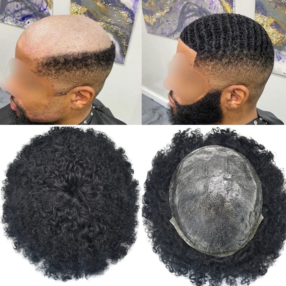 8x10 Hair Piece Toupee Full PU Thin Skin Base Short Afro Curly Men Hair Toupee