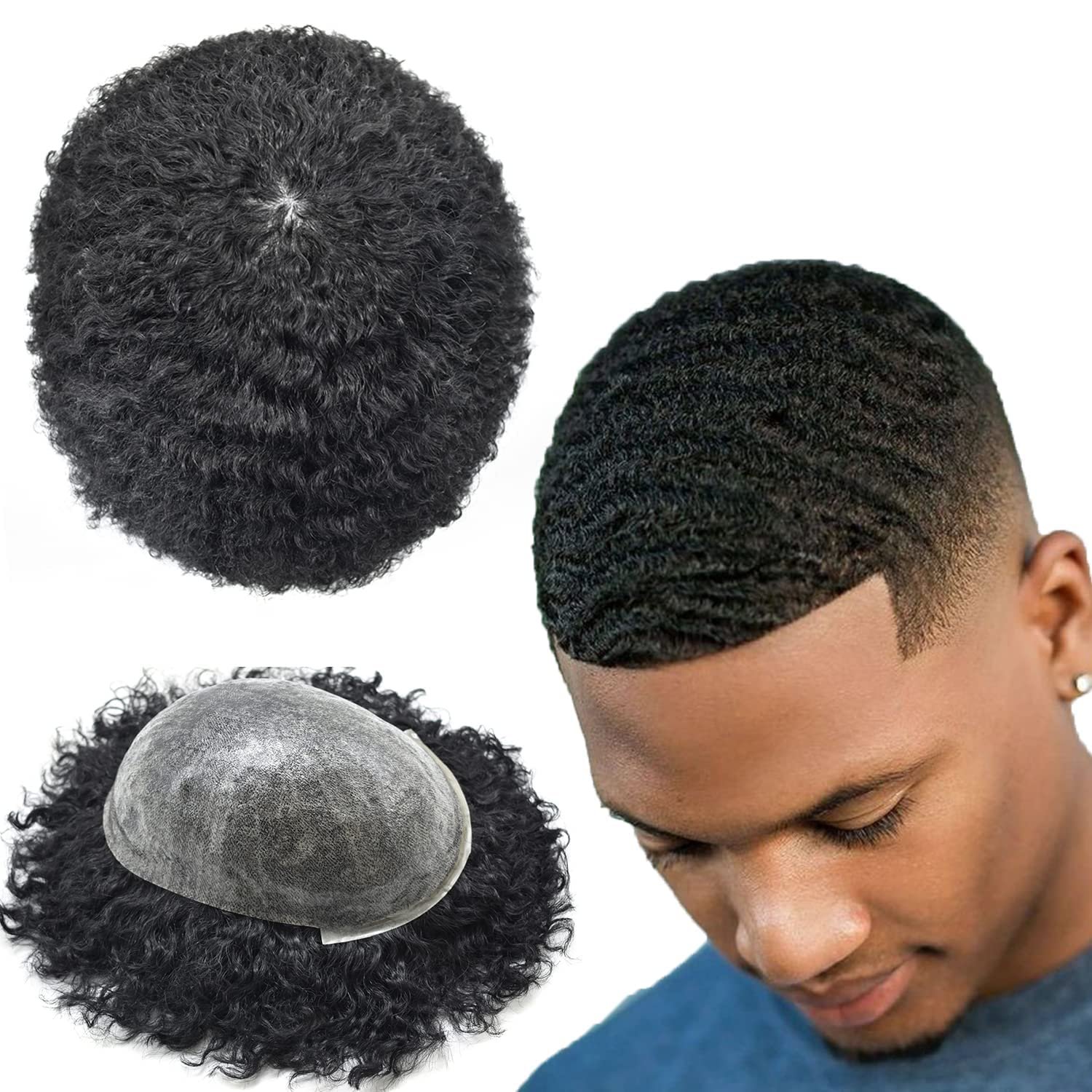 8x10 Hair Piece Toupee Full PU Thin Skin Base Short Afro Curly Men Hair Toupee