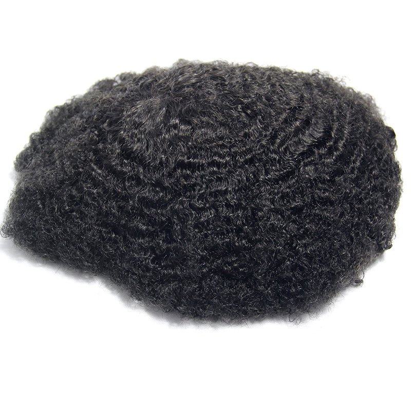 8x10 Hair Piece Toupee Full PU Thin Skin Base Short Afro Curly Men Hair Toupee