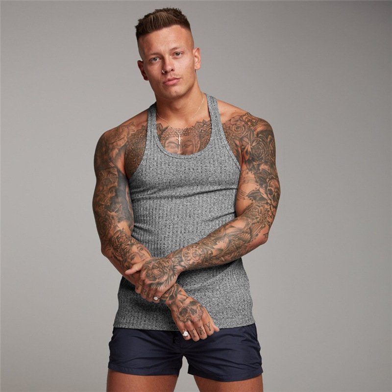 TT5020 Summer New Arrivals Custom Cotton Blends Ribbed Tank Top Men Bodybuilding Stringer Tank Top