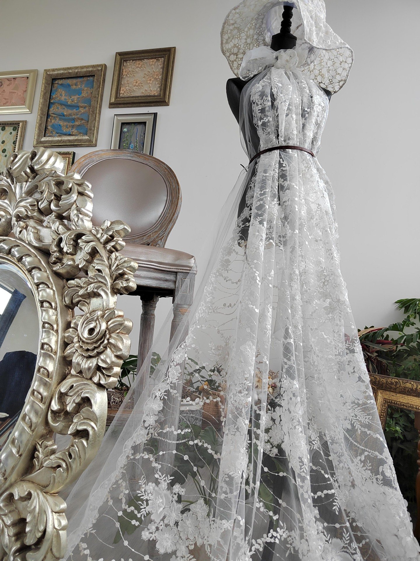 EG-1917019 Polyester Laser Embroidery Fabric Factory Direct Sales In Stock Wedding Dress Fabric