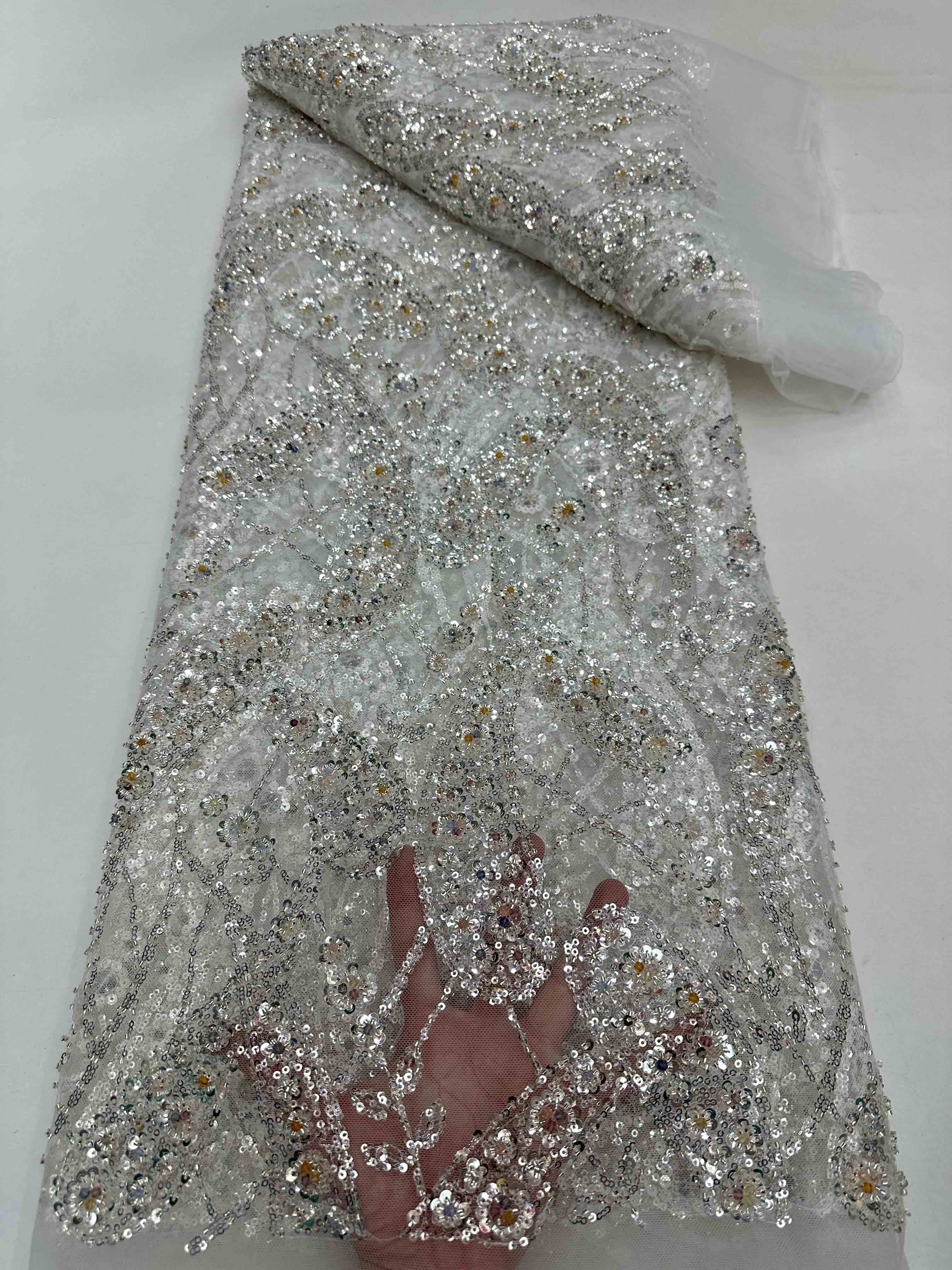 Royal blue tulle lace embroidery fabric