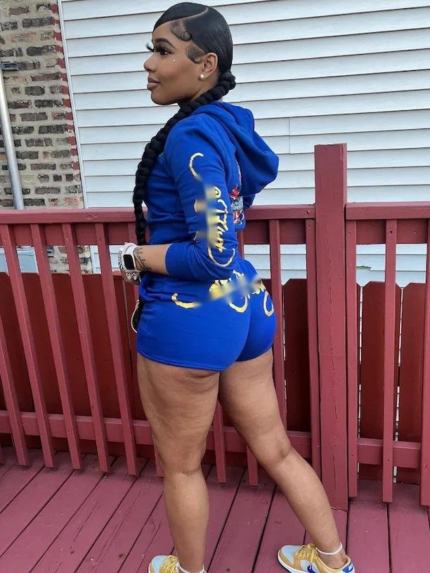 C1226 Pattern Print Long Sleeve Zipper Hoodie With Shorts Set plus size 2 piece sweater set