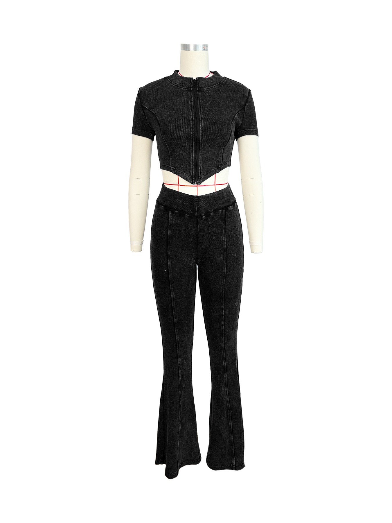 Cotton Ribbed Washed Distressed Flared Women Summer Two Pieces Outfits Tracksuit Pants Set Ladies Track Suit 2 piece set