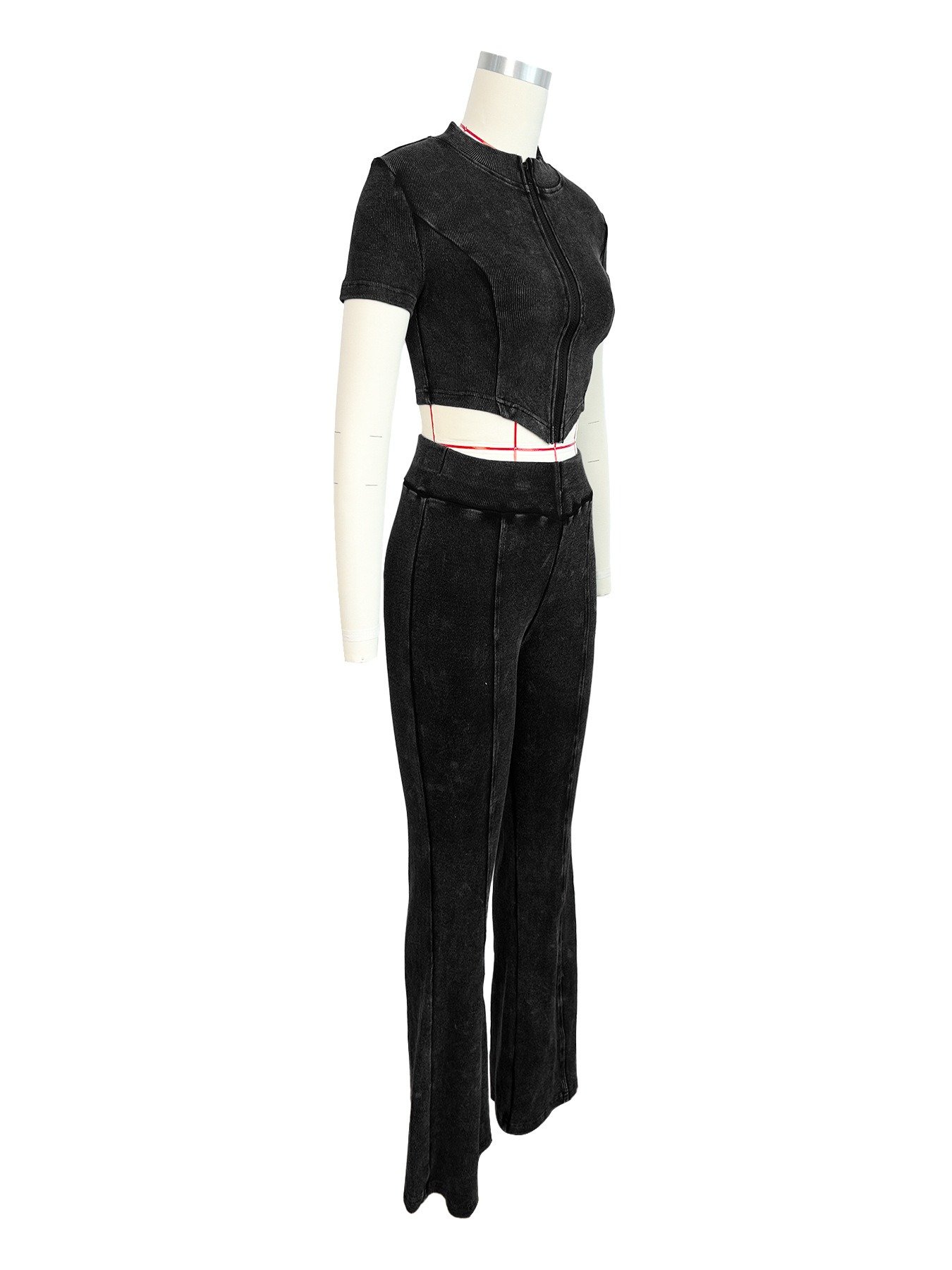 Cotton Ribbed Washed Distressed Flared Women Summer Two Pieces Outfits Tracksuit Pants Set Ladies Track Suit 2 piece set