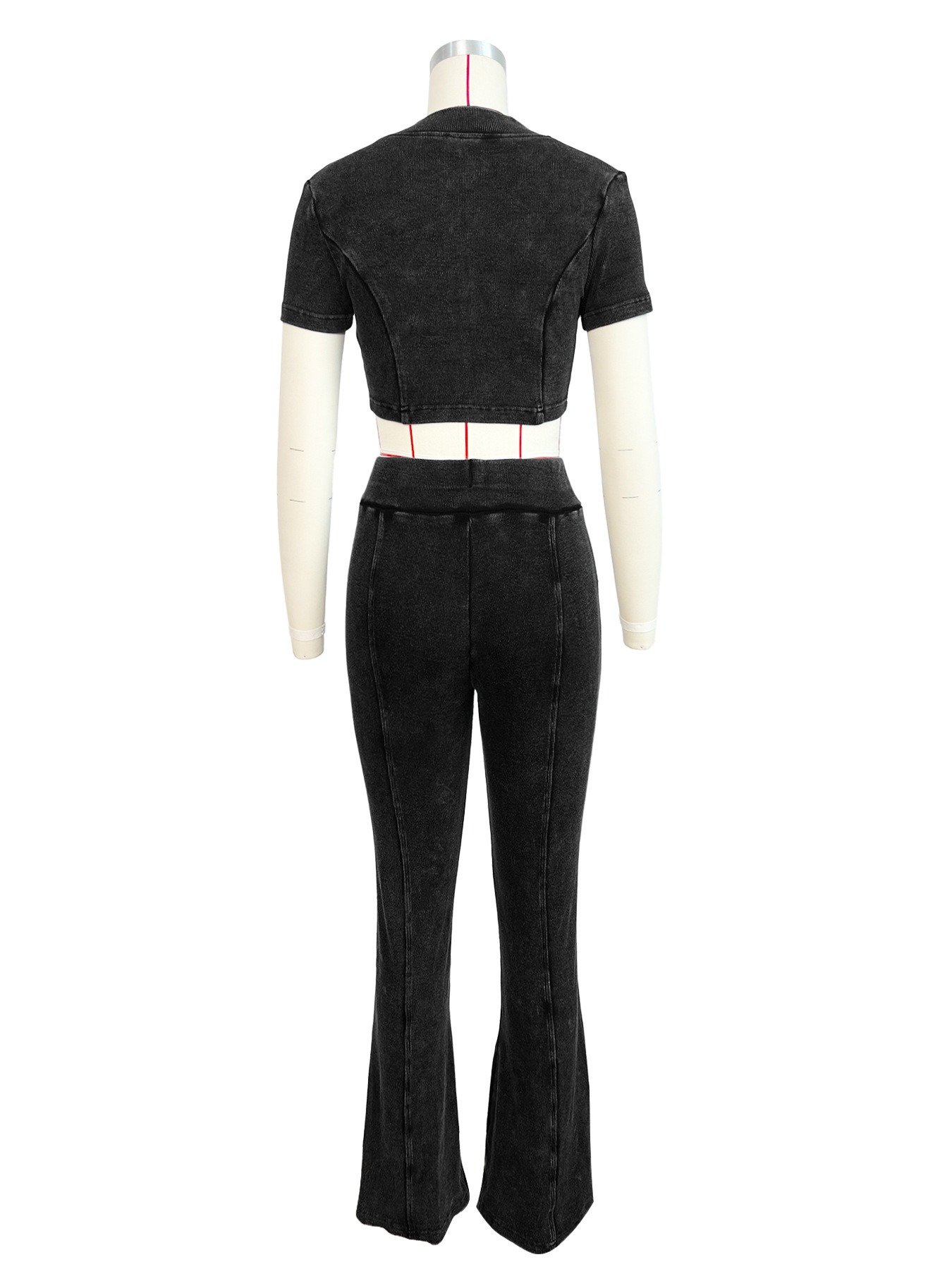 Cotton Ribbed Washed Distressed Flared Women Summer Two Pieces Outfits Tracksuit Pants Set Ladies Track Suit 2 piece set