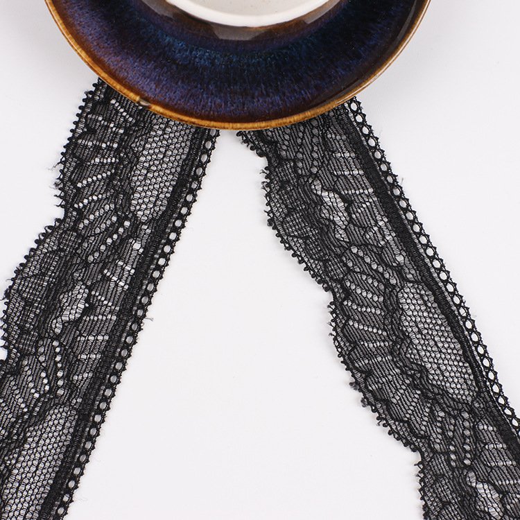 Hot Sale black 2.5-3.2Cm Stretch Spandex Nylon Flower Elastic Lace Trim Black For Lingerie