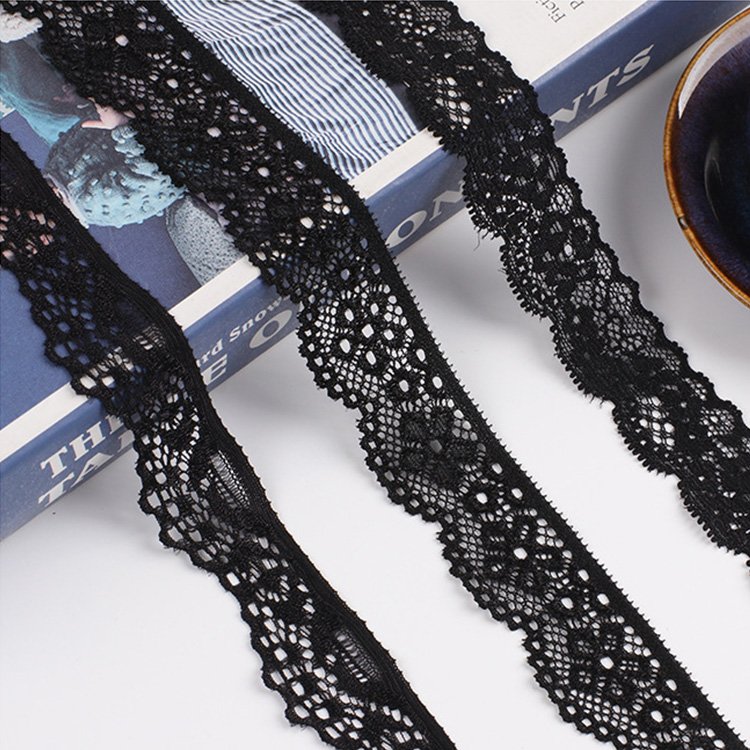 Hot Sale black 2.5-3.2Cm Stretch Spandex Nylon Flower Elastic Lace Trim Black For Lingerie