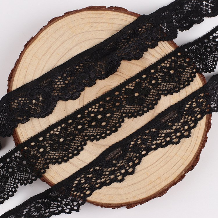 Hot Sale black 2.5-3.2Cm Stretch Spandex Nylon Flower Elastic Lace Trim Black For Lingerie