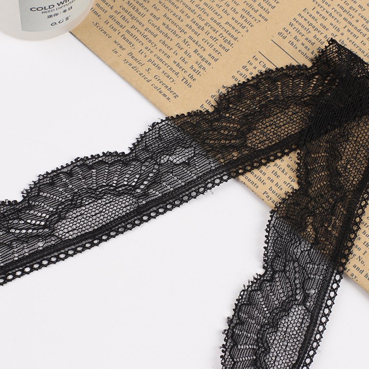 Hot Sale black 2.5-3.2Cm Stretch Spandex Nylon Flower Elastic Lace Trim Black For Lingerie