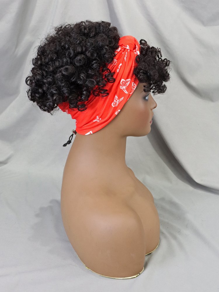 Wholesale African Short Curly Glueless Pixie Wig Headband Non Lace Wigs 100% Human Hair Full Machine Made Bob Wig With Hair Band