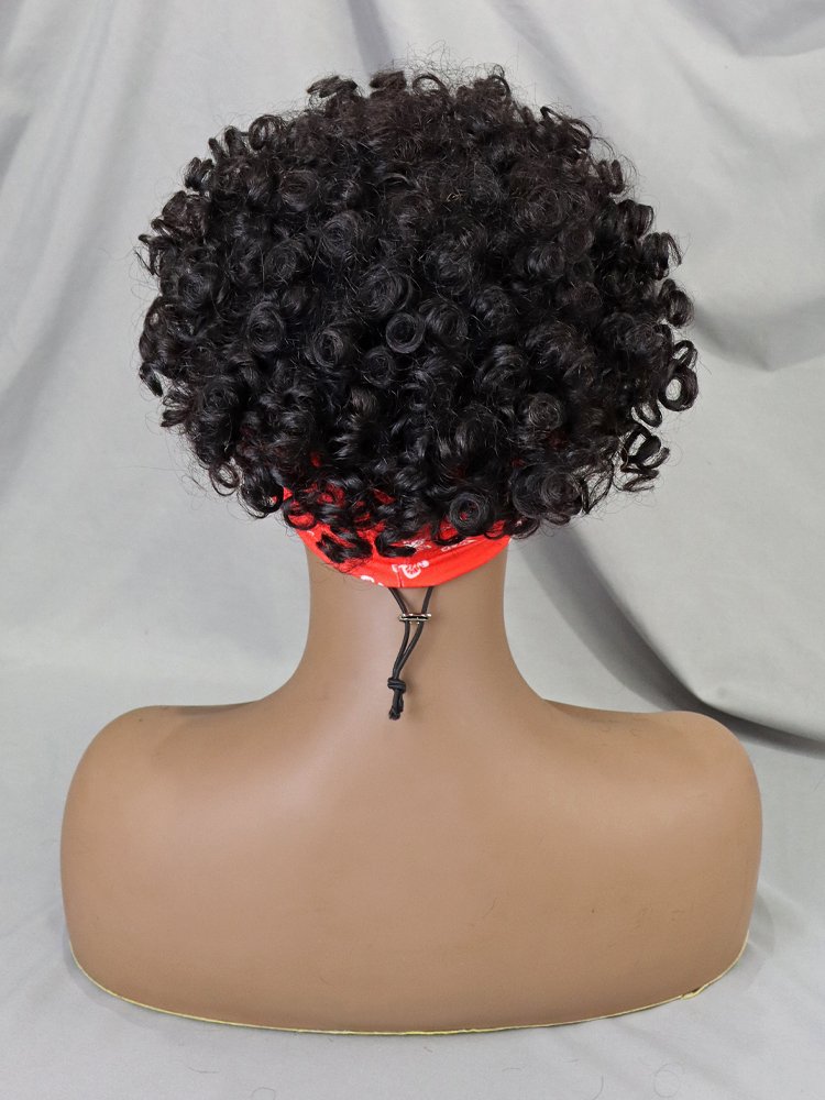 Wholesale African Short Curly Glueless Pixie Wig Headband Non Lace Wigs 100% Human Hair Full Machine Made Bob Wig With Hair Band