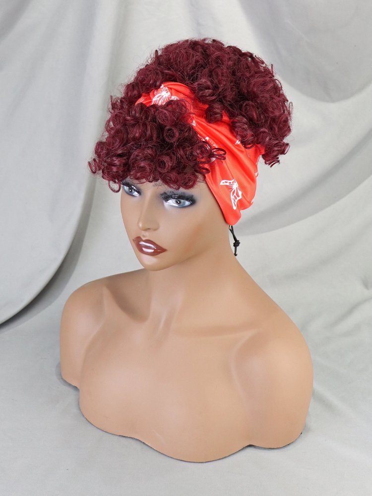 Wholesale African Short Curly Glueless Pixie Wig Headband Non Lace Wigs 100% Human Hair Full Machine Made Bob Wig With Hair Band