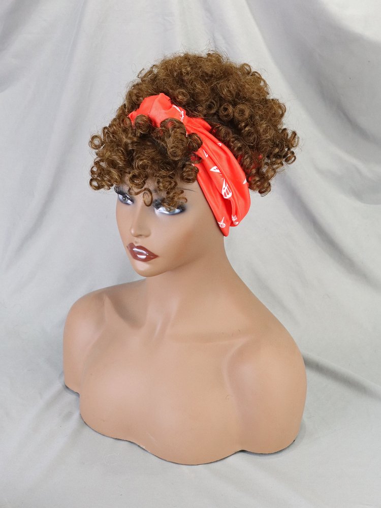Wholesale African Short Curly Glueless Pixie Wig Headband Non Lace Wigs 100% Human Hair Full Machine Made Bob Wig With Hair Band