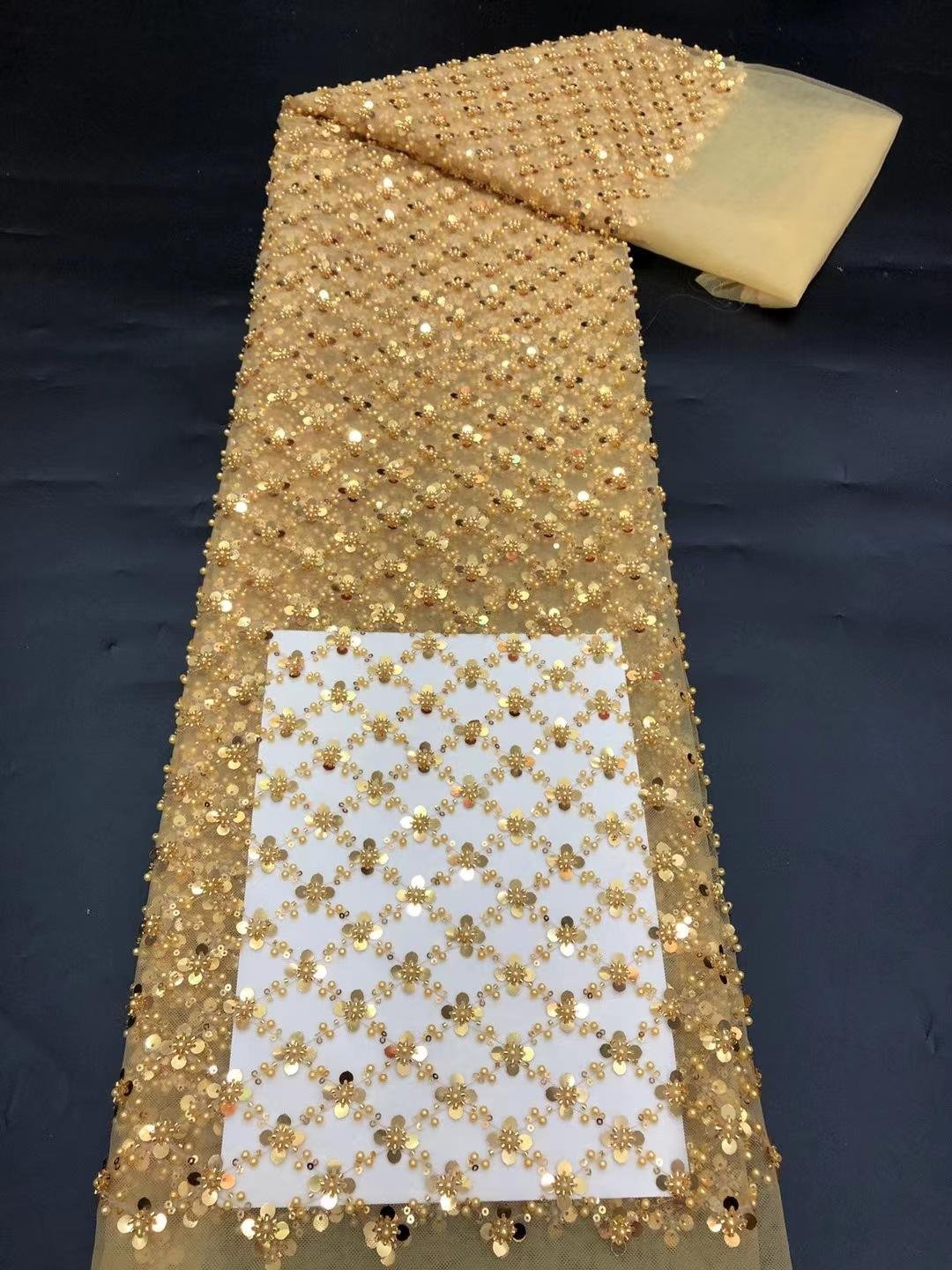 2023 Fashion Design Colorful Handmade Beaded Lace Tulle Mesh Embroidery Fabrics for Bridal Dress