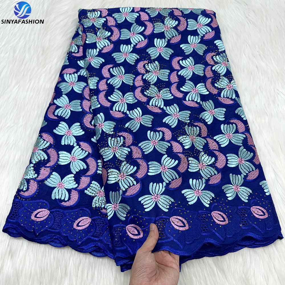Sinya New Design High Quality Swiss Voile Lace Fabric With Drill Beautiful Cotton Embroidery Mesh Lace Fabric
