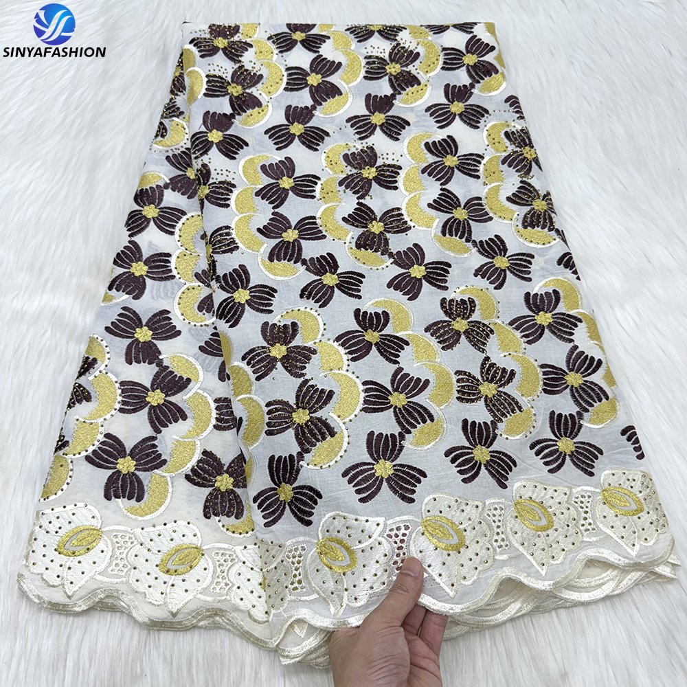 Sinya New Design High Quality Swiss Voile Lace Fabric With Drill Beautiful Cotton Embroidery Mesh Lace Fabric