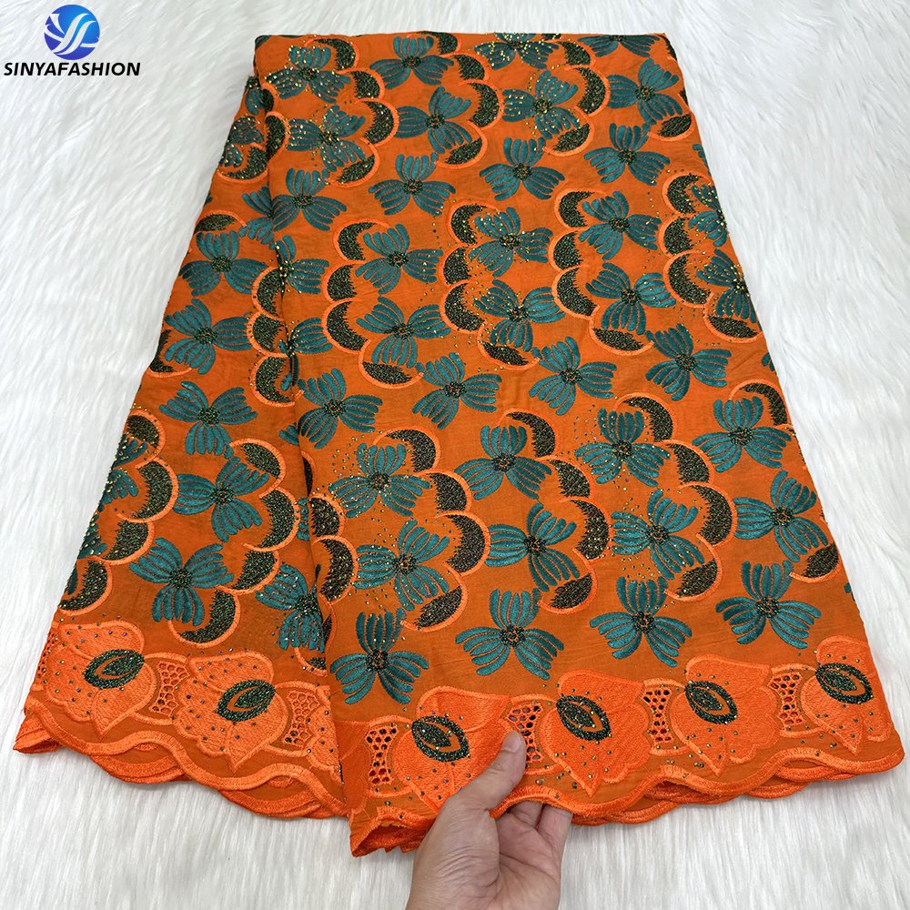 Sinya New Design High Quality Swiss Voile Lace Fabric With Drill Beautiful Cotton Embroidery Mesh Lace Fabric