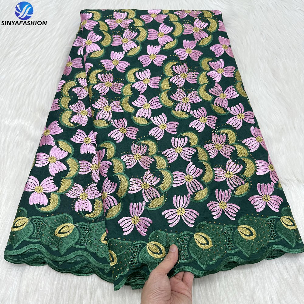 Sinya New Design High Quality Swiss Voile Lace Fabric With Drill Beautiful Cotton Embroidery Mesh Lace Fabric