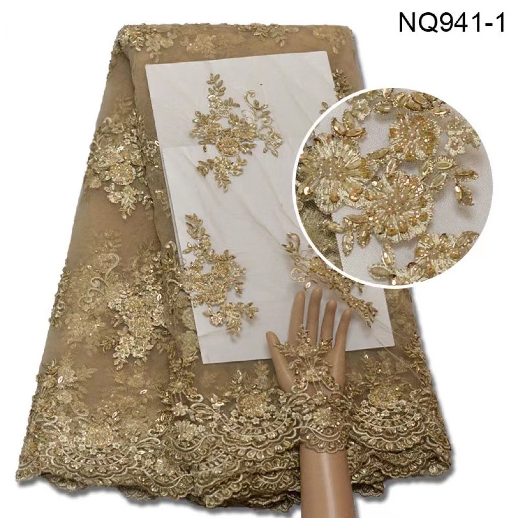 African Luxury Hand Beaded Lace Fabric Heavy Industry Embroidery Mesh Model Star Skirt Fabric