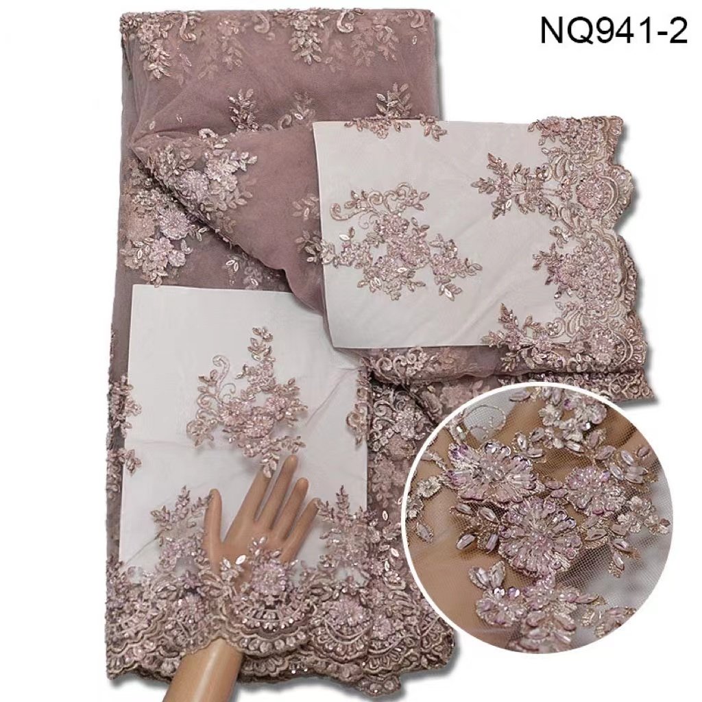 African Luxury Hand Beaded Lace Fabric Heavy Industry Embroidery Mesh Model Star Skirt Fabric