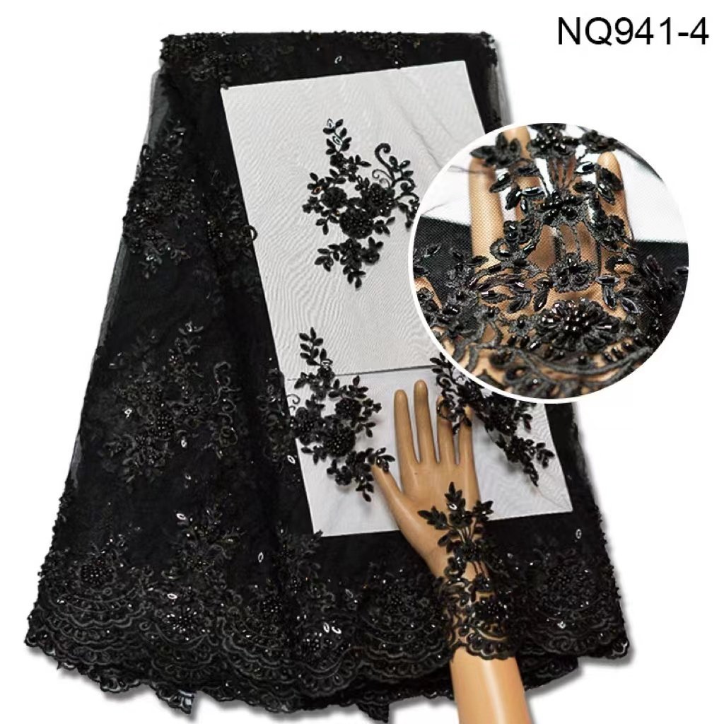 African Luxury Hand Beaded Lace Fabric Heavy Industry Embroidery Mesh Model Star Skirt Fabric
