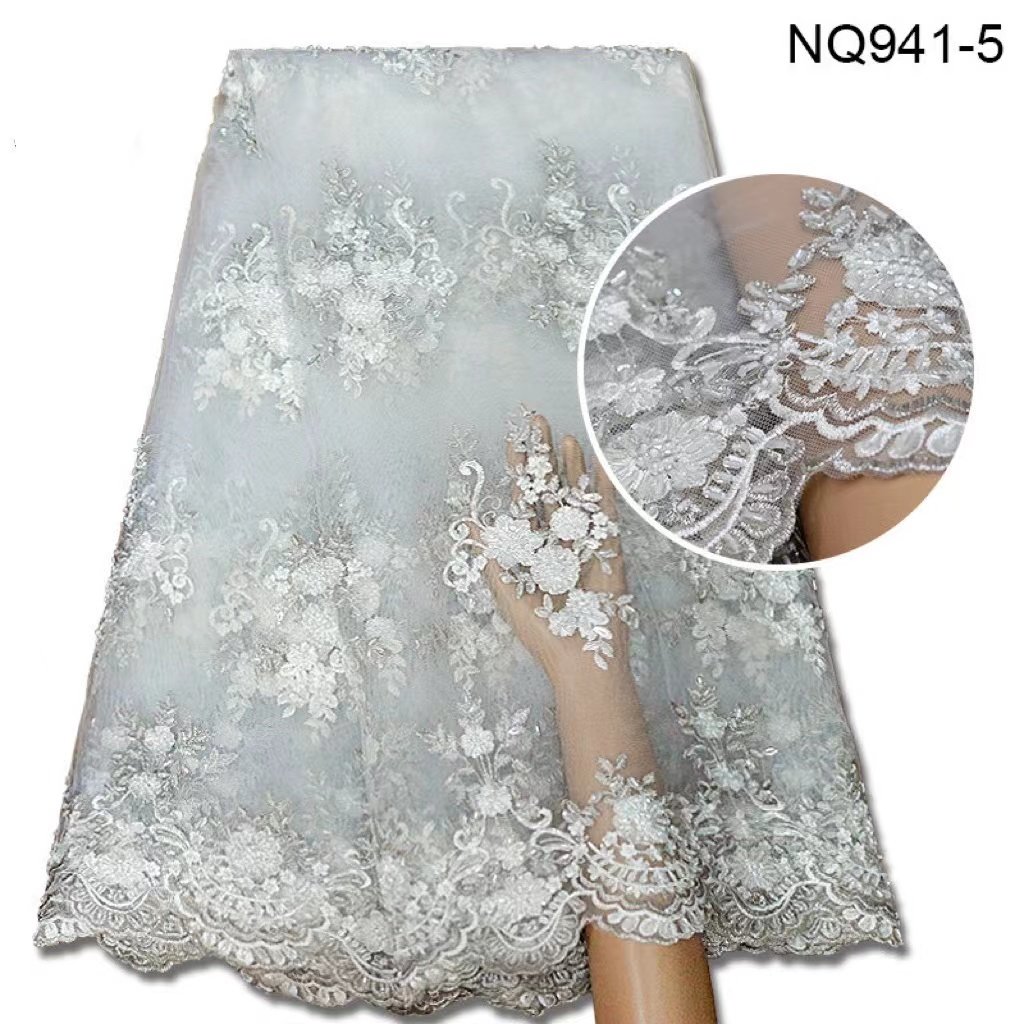 African Luxury Hand Beaded Lace Fabric Heavy Industry Embroidery Mesh Model Star Skirt Fabric