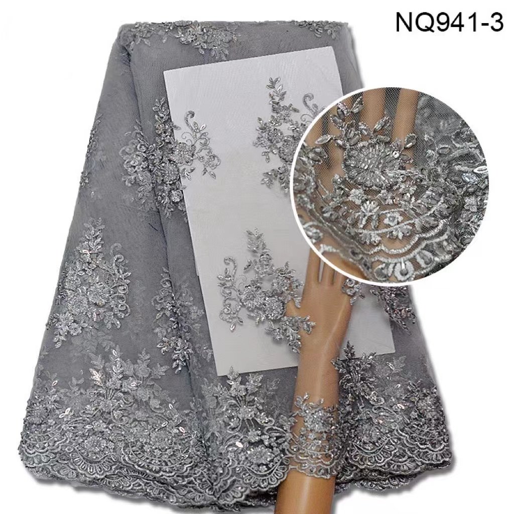 African Luxury Hand Beaded Lace Fabric Heavy Industry Embroidery Mesh Model Star Skirt Fabric