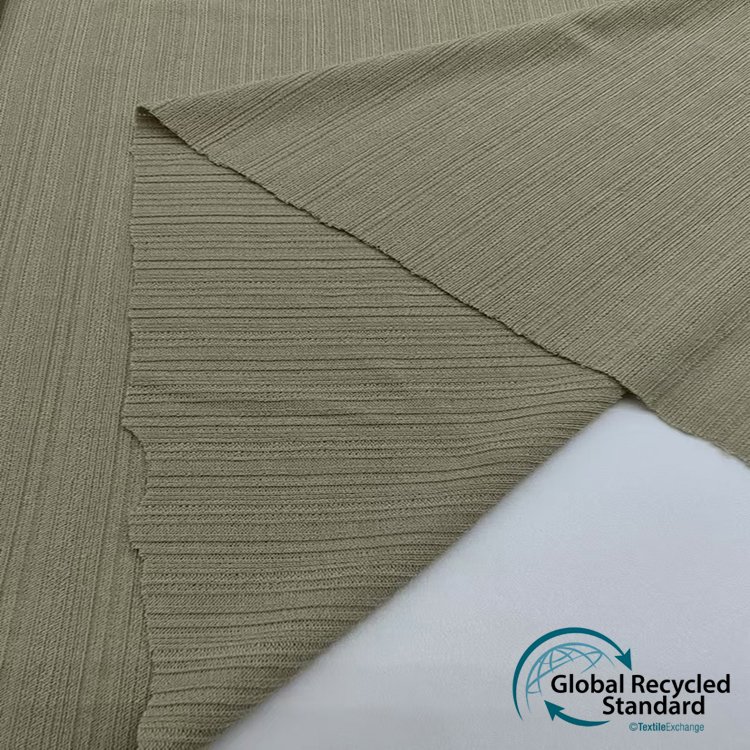 2025 New Sample Women Dress Cloth RPET Recycle Polyester Knit Fabric 95%Recycle Polyester 5%Spandex 200gsm Rib Knit Fabric