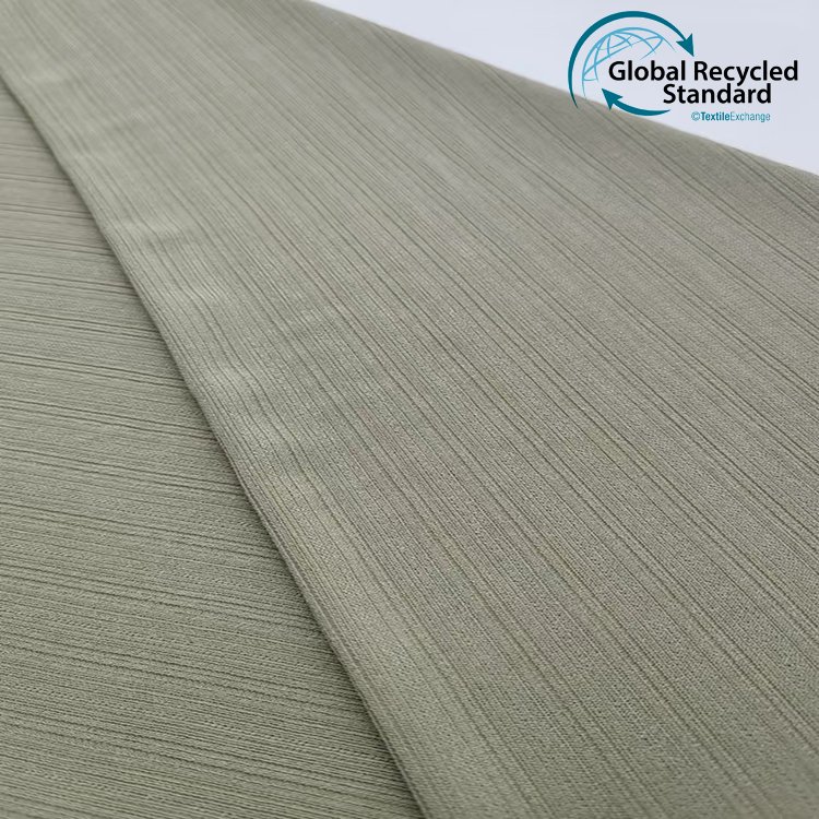 2025 New Sample Women Dress Cloth RPET Recycle Polyester Knit Fabric 95%Recycle Polyester 5%Spandex 200gsm Rib Knit Fabric