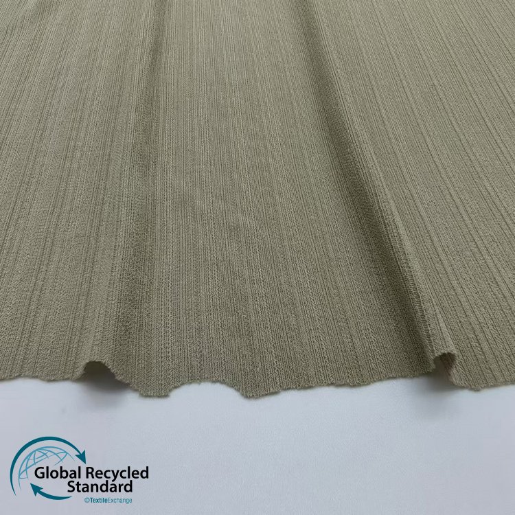 2025 New Sample Women Dress Cloth RPET Recycle Polyester Knit Fabric 95%Recycle Polyester 5%Spandex 200gsm Rib Knit Fabric