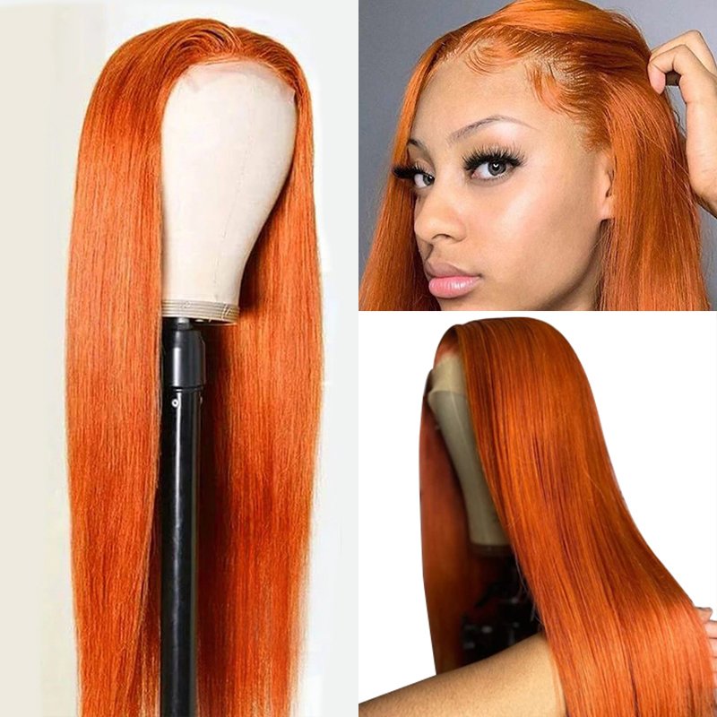 Hair Vendor 350# Ginger Orange Lace Front Wig 13x4 Preplucked Brazilian Virgin Hair Straight HD Full Lace Front Human Hair Wigs