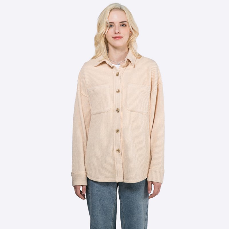 Customized 2024 Shacket Solid Color Ribbed Jacket shackets with pockets for women spring fall women clothing wholesale